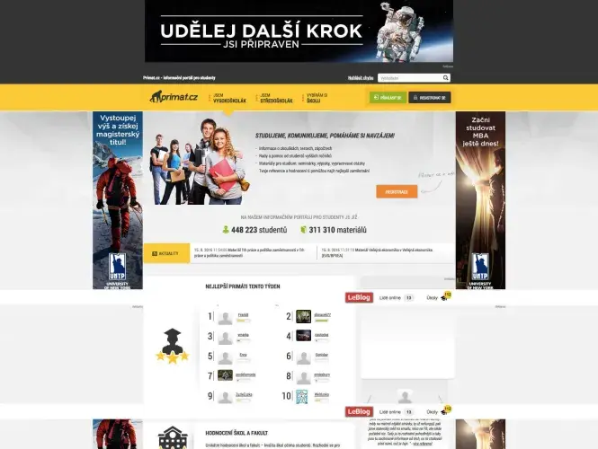 Webová stránka pro studenty primat.cz