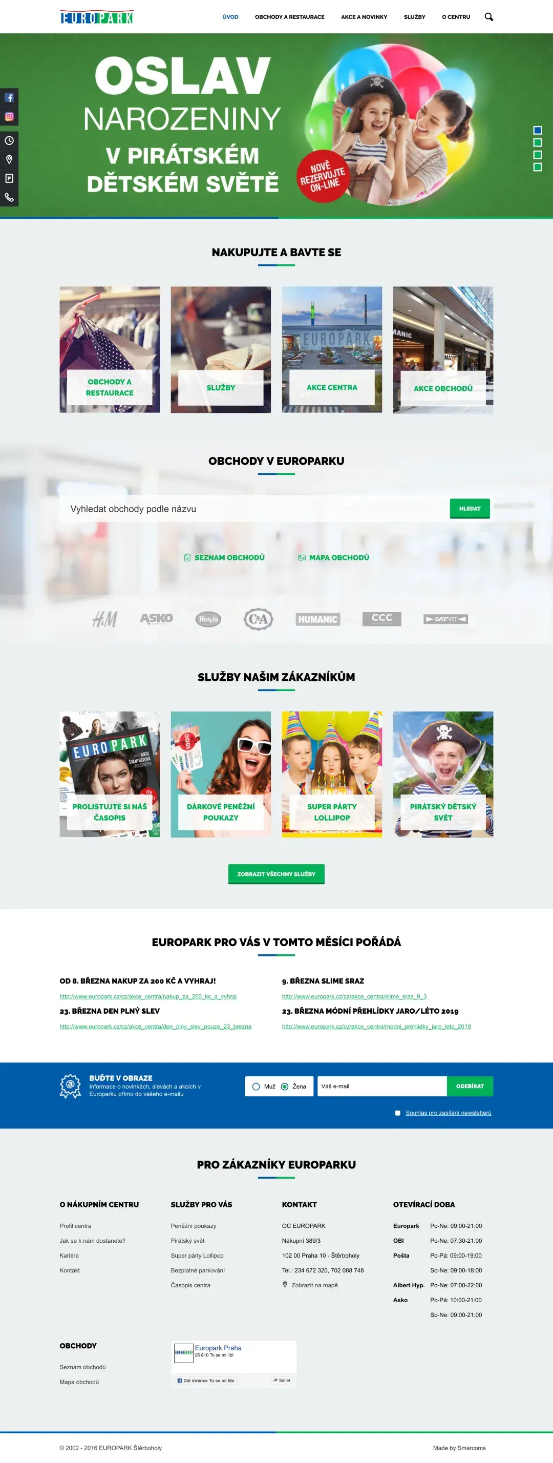 Webová stránka obchodního centra - Europark.cz