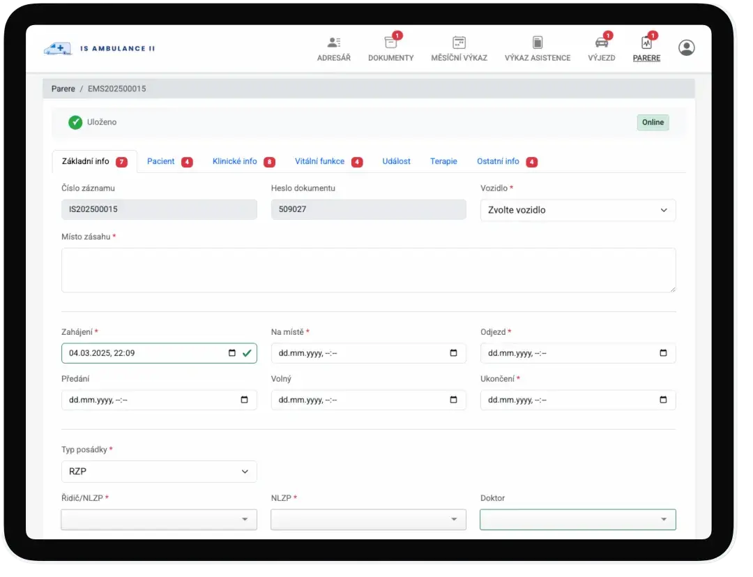 Informační systém ppnp, přeprava pacientů neodkladné péče